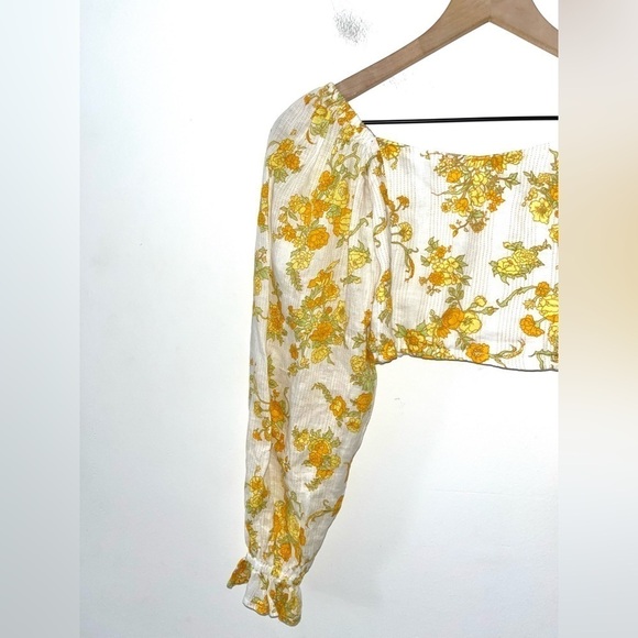 FAITHFULL THE BRAND Carmody Floral Linen Yellow and White Crop Size Small - Picture 10 of 11